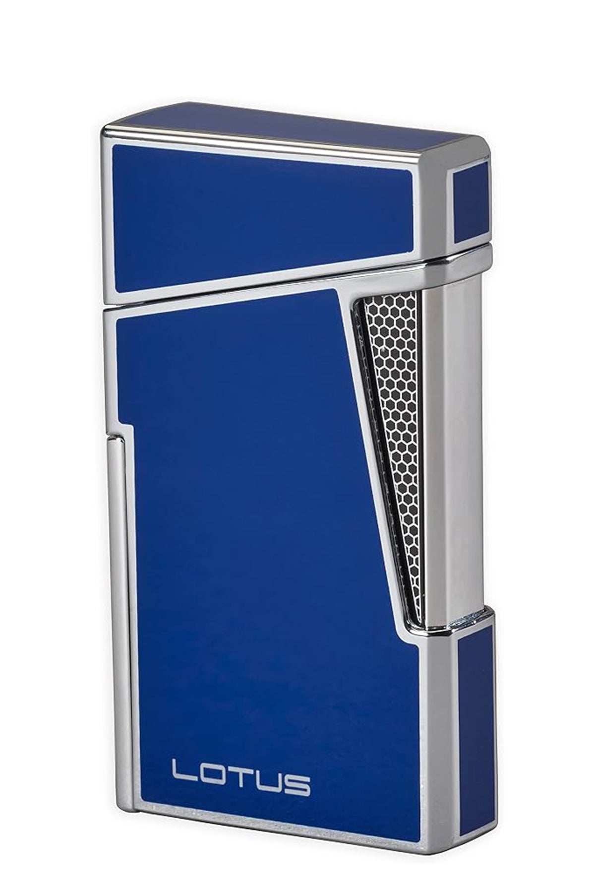Lotus Apollo Blue Lacquer and Polished Chrome Twin Pinpoint Flame Torch Lighter with Retractable 8mm Cigar Punch